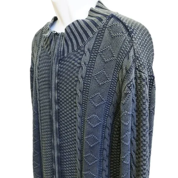 Carbon2Cobalt Stavanger Full Zip 3D Cable Cardigan Nordic Fisherman Linen Cotton